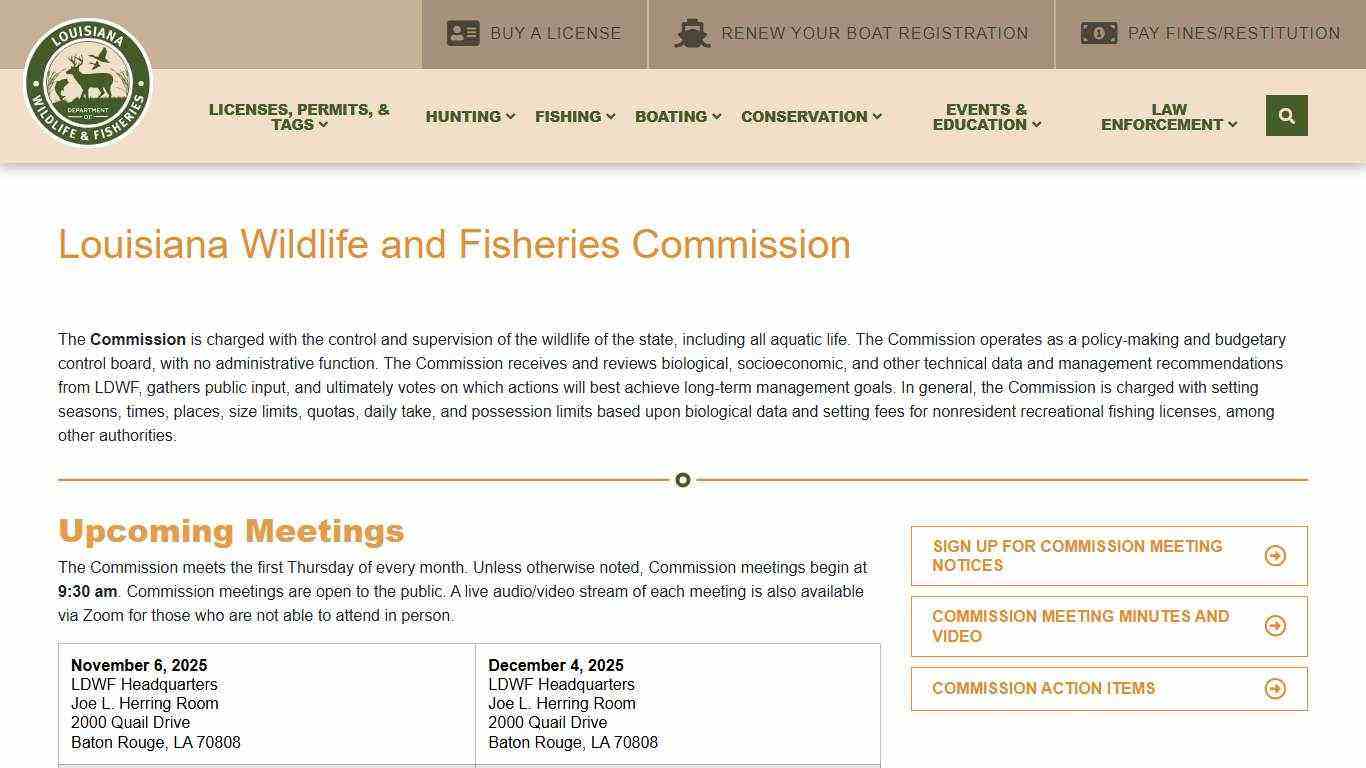 Louisiana Wildlife and Fisheries Commission | Louisiana Department of Wildlife and Fisheries